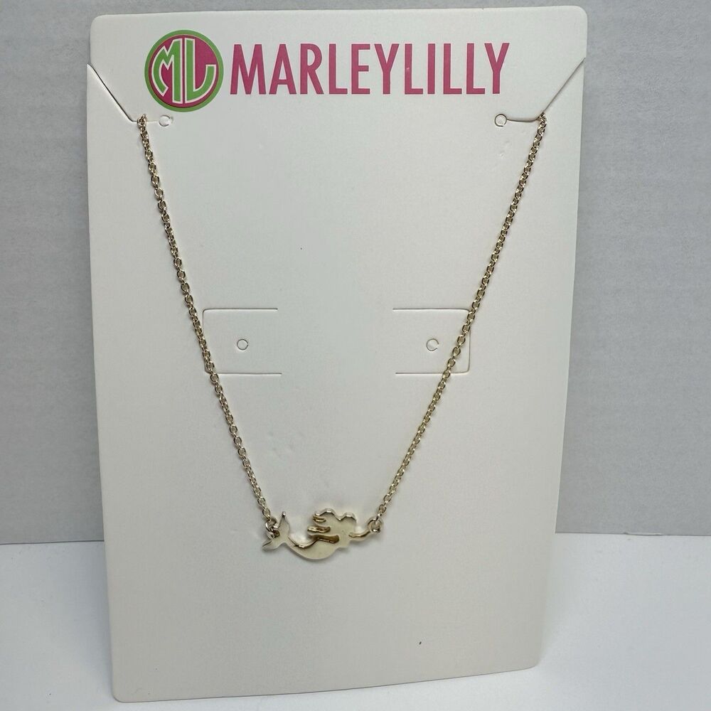 MARLEYLILLY Gold Tone Swimming Mermaid Necklace New Rare